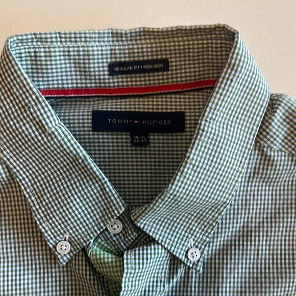 Tommy Hilfiger Green Gingham Button Down Shirt - button collar size 16.5 32/33 - Picture 2 of 4
